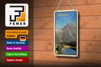 Blechschild Reise 12x18 cm Arosa im Sommer Berg Fluss Deko Schild