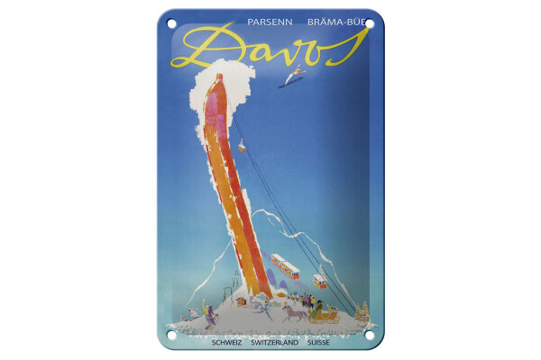 Blechschild Reise 12x18 cm Davos Schweiz Parsenn Bräma Büel Deko Schild