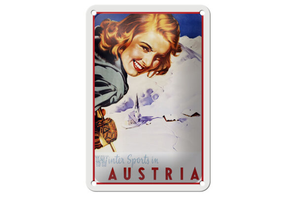 Blechschild Reise 12x18 cm winter sports in Austria Deko Schild