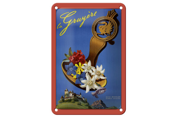 Blechschild Reise 12x18 cm La Gruyere Schweiz Deko Schild