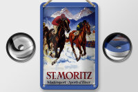Blechschild Reise 12x18 cm St. Moritz Wintersport Pferde Reiter Deko Schild