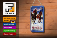 Blechschild Reise 12x18 cm St. Moritz Wintersport Pferde Reiter Deko Schild