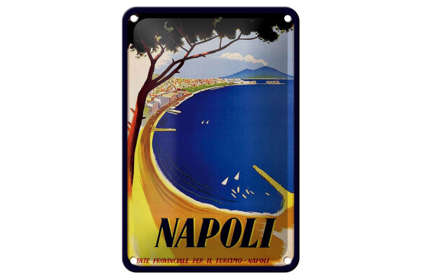 Blechschild Reise 12x18 cm Napoli Italien Meer Strand Deko Schild
