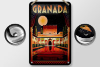Blechschild Reise 12x18 cm Granada Spanien bei Nacht Deko Schild