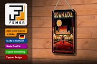 Blechschild Reise 12x18 cm Granada Spanien bei Nacht Deko Schild