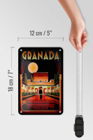 Blechschild Reise 12x18 cm Granada Spanien bei Nacht Deko Schild