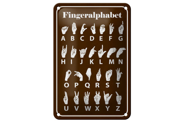 Blechschild Hinweis 12x18 cm Fingeralphabet von A bis Z Deko Schild