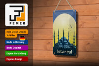 Blechschild Reise 12x18 cm Istanbul bei Nacht Mond Moschee Deko Schild