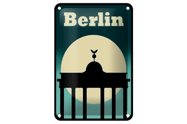 Blechschild Reise 12x18 cm Berlin Brandenburger Tor bei Nacht Deko Schild