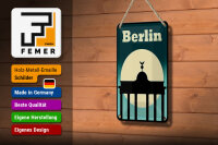 Blechschild Reise 12x18 cm Berlin Brandenburger Tor bei Nacht Deko Schild