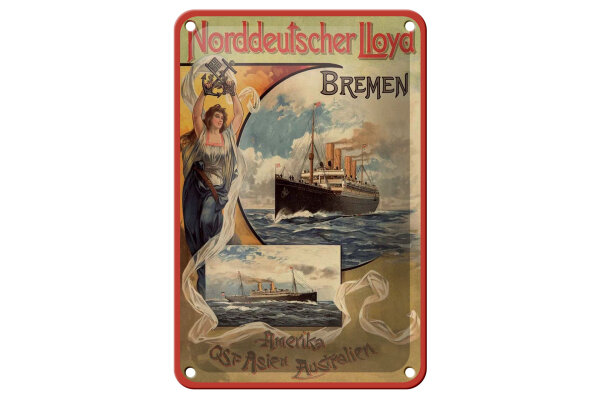 Blechschild Reise 12x18 cm Norddeutscher Lloyd Bremen Schiffe Schild