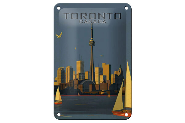 Blechschild Reise 12x18 cm Toronto Canada Blick auf die Stadt Deko Schild