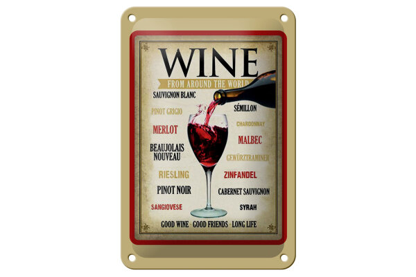 Blechschild Alkohol 12x18 cm wine from around the world Deko Schild