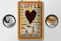 Blechschild Kaffee 12x18 cm Kaffesorten Herz aus Kaffeebohnen Deko Schild