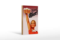 Holzschild Alkohol 12x18 cm Hurra Bier Frau mit...
