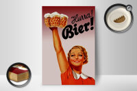 Holzschild Alkohol 12x18 cm Hurra Bier Frau mit...