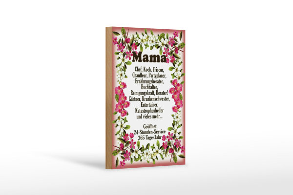 Holzschild Spruch 12x18cm Mama Chef Koch Friseur Blumen