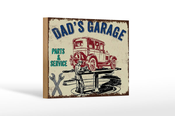 Holzschild Spruch 12x18 cm Dads Garage Parts and Service Deko Schild
