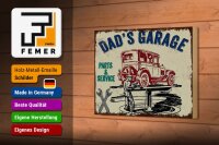 Holzschild Spruch 12x18 cm Dads Garage Parts and Service Deko Schild