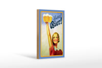 Holzschild Alkohol 12x18 cm Hurra Bier Frau mit...