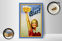 Holzschild Alkohol 12x18 cm Hurra Bier Frau mit...
