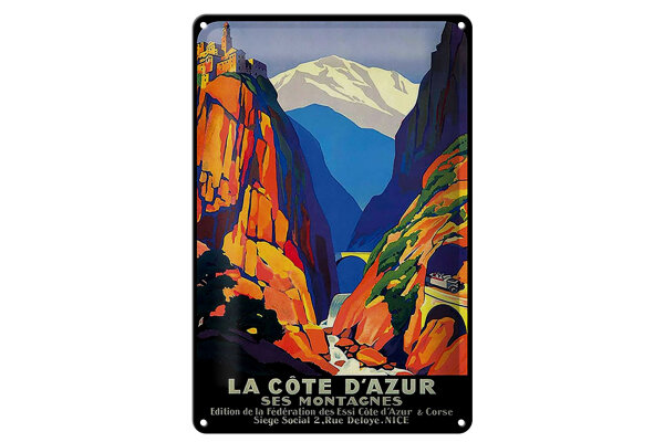 Blechschild Reise 20x30 cm La cote d Azur ses Montagne Deko Schild
