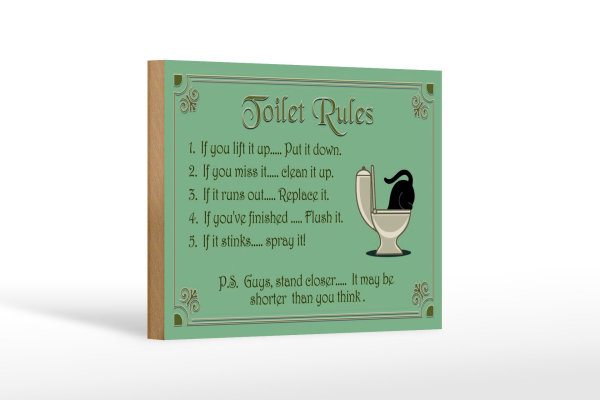 Holzschild Spruch 18x12cm Toilet Rules if you lift it up