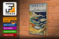 Holzschild Reise 20x30 cm Grece Griechenland Strand Hafen Deko Schild
