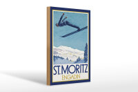 Holzschild Reise 20x30 cm St.Moritz Engadin Skispringer Schnee Deko Schild