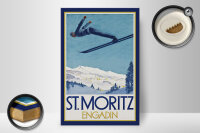 Holzschild Reise 20x30 cm St.Moritz Engadin Skispringer Schnee Deko Schild