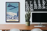 Holzschild Reise 20x30 cm St.Moritz Engadin Skispringer Schnee Deko Schild
