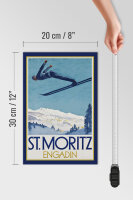 Holzschild Reise 20x30 cm St.Moritz Engadin Skispringer Schnee Deko Schild