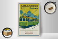 Holzschild Reise 20x30 cm Melbourne Australia Flinders Street Straßenbahn