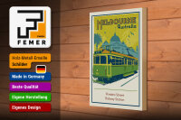 Holzschild Reise 20x30 cm Melbourne Australia Flinders Street Straßenbahn