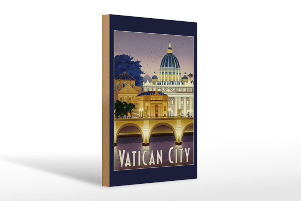 Holzschild Reise 20x30 cm Vatican City Brücke Kuppel Deko Schild