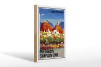 Holzschild Reise 20x30 cm Schweiz The electric Simlon line Deko Schild