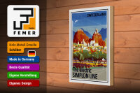 Holzschild Reise 20x30 cm Schweiz The electric Simlon line Deko Schild