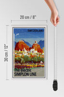 Holzschild Reise 20x30 cm Schweiz The electric Simlon line Deko Schild