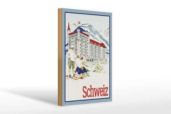Holzschild Reise 20x30 cm Schweiz Hotel Wintersport Deko Schild