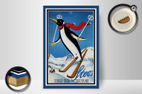 Holzschild Reise 20x30 cm Schweiz Stoos Pinguin auf Ski Deko Schild