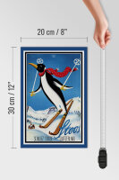 Holzschild Reise 20x30 cm Schweiz Stoos Pinguin auf Ski Deko Schild