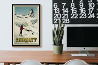 Holzschild Reise 20x30 cm Zermatt Schweiz Frau auf Ski Winter Deko Schild