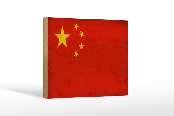 Holzschild Flagge 18x12cm China Fahne Wanddeko