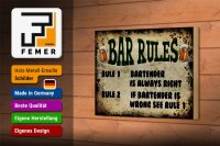 Holzschild Spruch 18x12 cm Bier Bar Rules Bartender always Dekoration