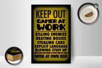 Holzschild Spruch 12x18cm Keep out gamer at work enter