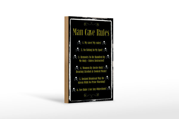 Holzschild Spruch 12x18cm Man cave Rules no sitting Spot