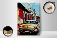 Holzschild Spruch 12x18cm cuba altes gelbes auto oldtimer