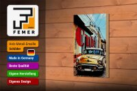 Holzschild Spruch 12x18cm cuba altes gelbes auto oldtimer