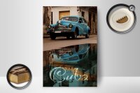 Holzschild Spruch 12x18cm Cuba Auto blau Oldtimer