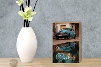 Holzschild Spruch 12x18cm Cuba Auto blau Oldtimer